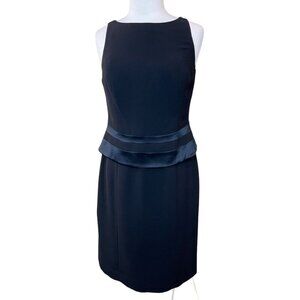 Jones New York Black Sleeveless Lined Dress Satin Stripe Peplum Back Slit Size 8